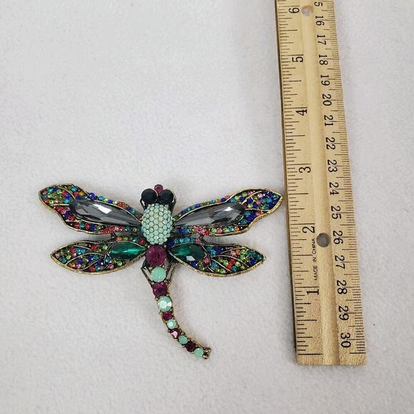 Rhinestone Dragonfly Gold-tone Large 4" Colorful Rhinestone Brooch Pin Pendant - Picture 8 of 8